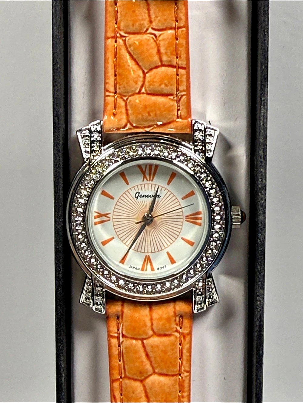Geneva Watch Orange Crocodile-Embossed Strap NWT